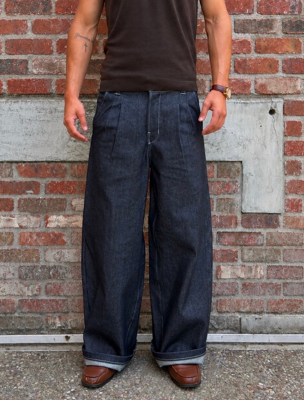 Raw Denim Double Pleated Trousers
