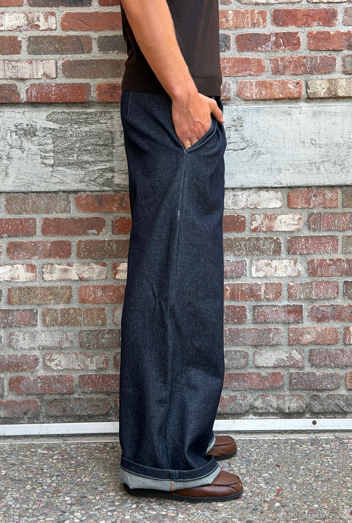 Raw Denim Double Pleated Trousers